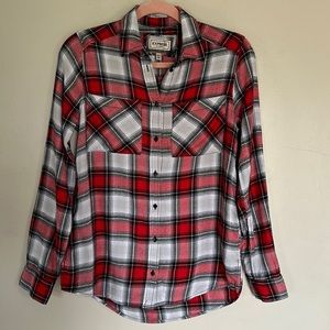 Express Red Plaid Boyfriend Flannel Shirt - XXS